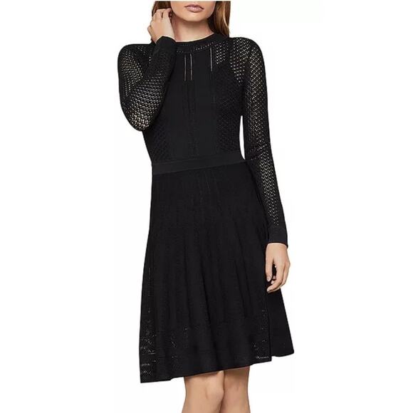 BCBGMaxAzria Dresses & Skirts - BCBG Maxazria Black Pointelle Sweater Dress - S